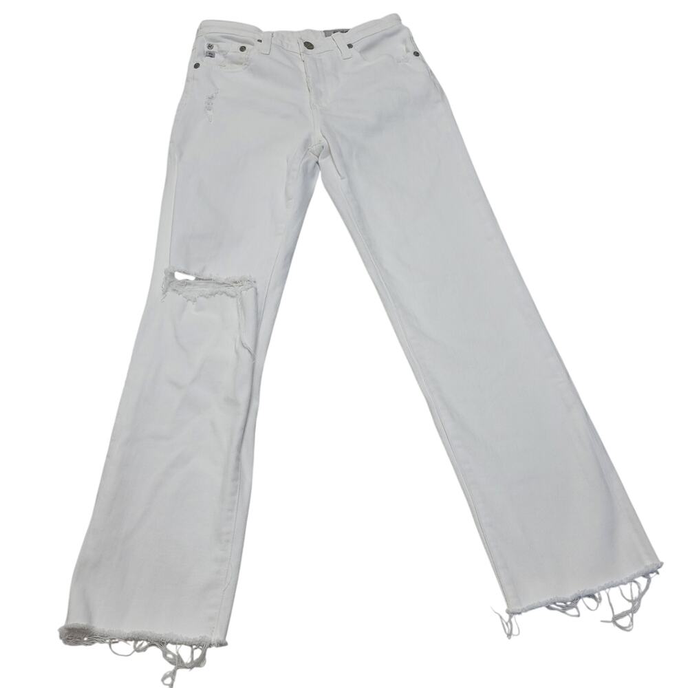 AG Adriano Goldschmied the Isabelle white high rise straight crop jeans ripped